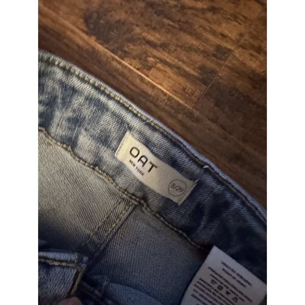 OAT New York Wide Leg Jeans Light Wash High Rise Blue Raw Hem Sz:8/29 - Picture 4 of 9